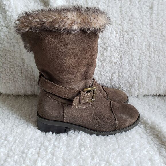 Cougar Faux Fur Lined Suede‎ Buckle Pull on Boots - Picture 1 of 6
